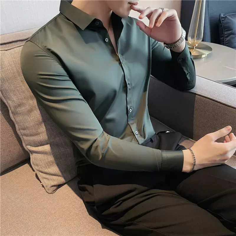 English Style Long Sleeve Shirt Men's Brand Fashion 2024 Autumn Top Quality Business Social Wear Chemise Hommes Slim Fit Shirts