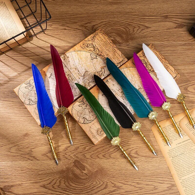 Ручка с перьями в стиле ретро для учеников, специальная каллиграфическая эмалированная печать, подарочный набор для дня рождения