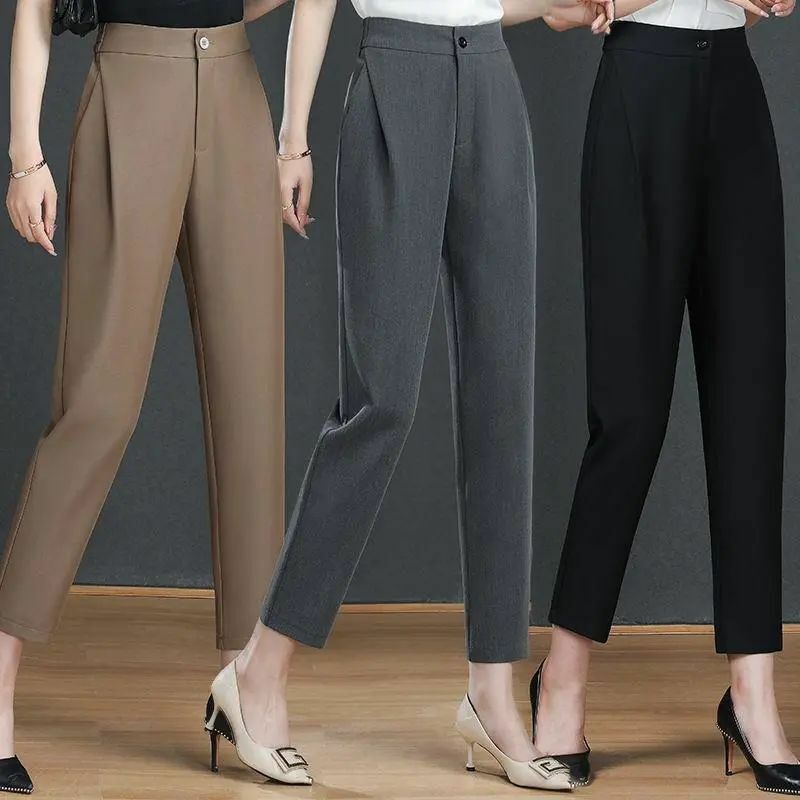 Новинка 2023, весенне-осенние корейские женские повседневные свободные однотонные прямые брюки, модные женские свободные Костюмные брюки, уличная одежда S06