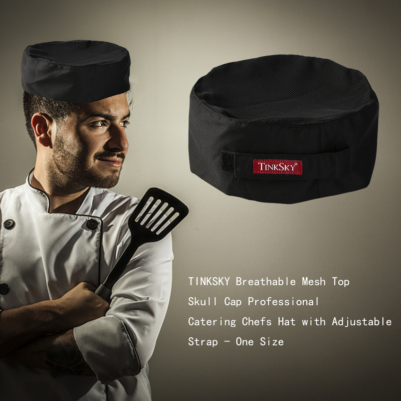 หมวกทรงหัวกะโหลกตาข่ายระบายอากาศหมวกเชฟปรับได้สำหรับทำอาหารผู้ชายหมวกยืดหยุ่นสำหรับทำอาหาร