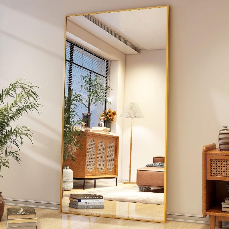 Lustro pełnej długości z podstawką 34 "x 76" pełne lustro podłogowe wisząca/stojąca lub pochylona ściana, ściana ze stojakiem aluminiowym