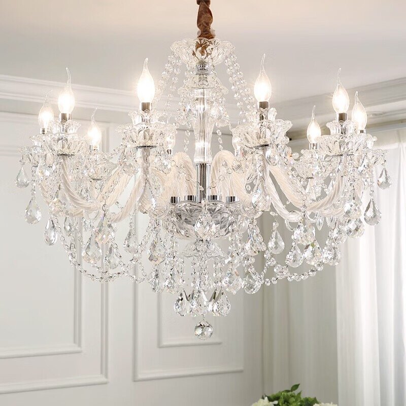 Lustre en cristal clair doré et argenté, style européen moderne, éclairage de luxe, luminaire décoratif pour la maison, K9