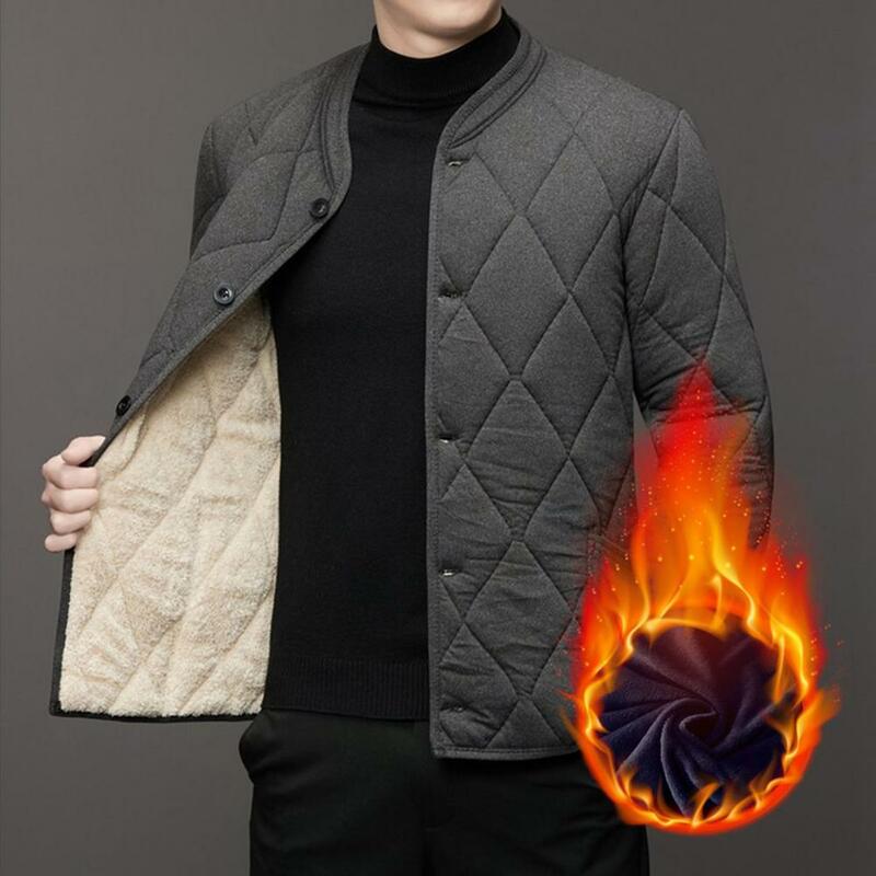 Jaqueta masculina de peito único, gola alta, acolchoada, casaco de algodão, espessada, macia, quente, homens de meia idade, outono, inverno