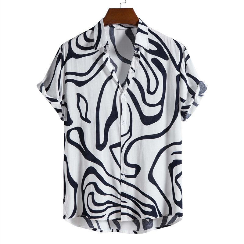 Мужские Гавайские летние пляжные повседневные рубашки в полоску с коротким рукавом 2024 женская одежда на пуговицах Гавайские блузки с лацканами