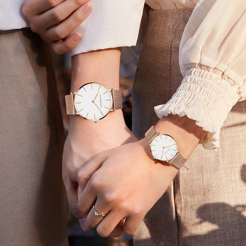 Relógio de quartzo ultra fino minimalista para homens e mulheres, conjunto de moda, movimento japonês, dia dos namorados, 6.9mm, 2 peças