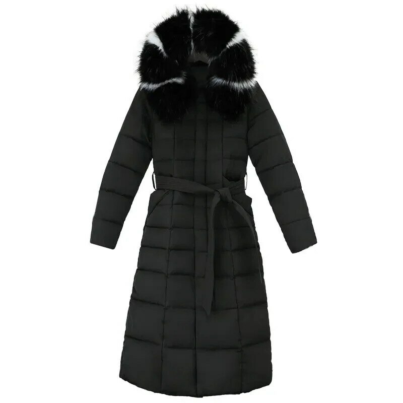Manteau long rembourré en coton à capuche avec col en fourrure pour femmes, parkas coréens, vêtements d'extérieur chauds et épais, veste d'hiver, nouveau, 2023