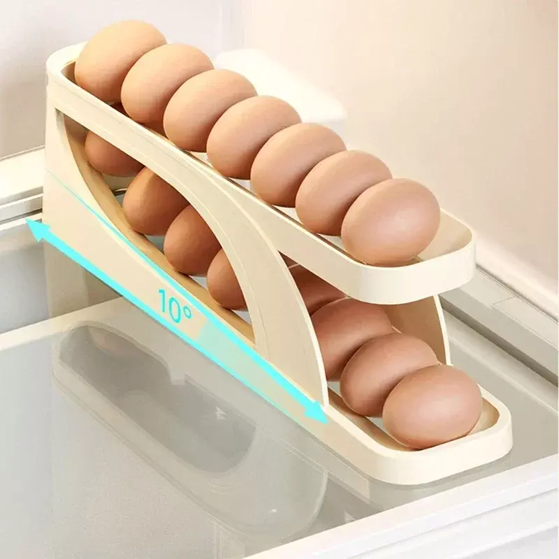 Portauova a scorrimento automatico portauova scatola portaoggetti cestino per uova contenitore Organizer Rolldown frigorifero distributore di uova per cucina