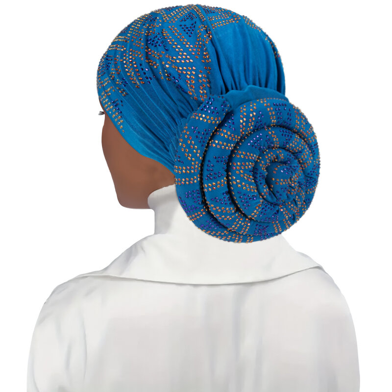 Turbante de Donut con diamantes para mujer, gorro elástico musulmán, diadema, sombrero africano, accesorios para el cabello