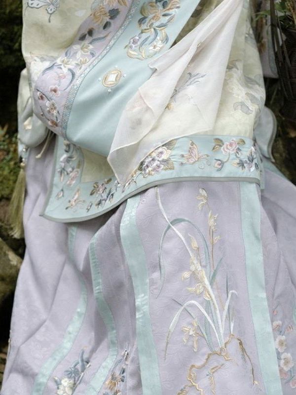 Falda Hanfu Original de cuello redondo con bordado pesado para mujer, Top de estilo chino Qing y Han