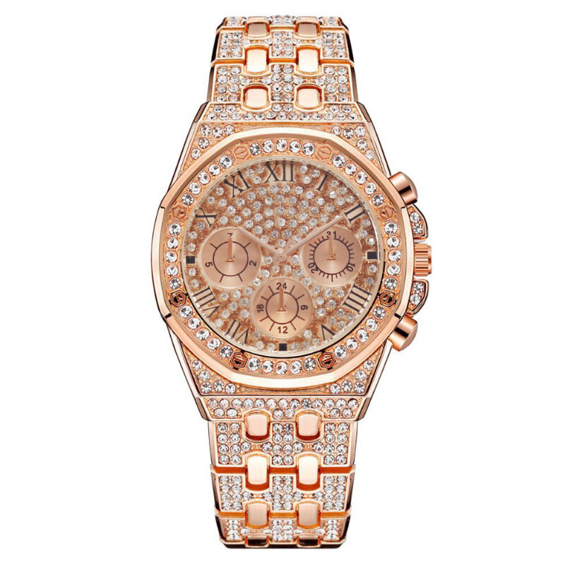 Relógio de quartzo gelado para homens, relógio de luxo diamante Hip Hop, presente da moda, drop shipping