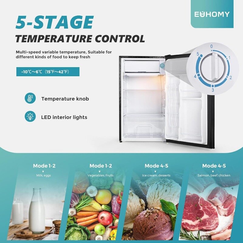 家庭用ミニ冷蔵庫,冷凍庫付き,コンパクト冷蔵庫,調整可能なサーモスタット,LEDライト,3.2 cu.ft