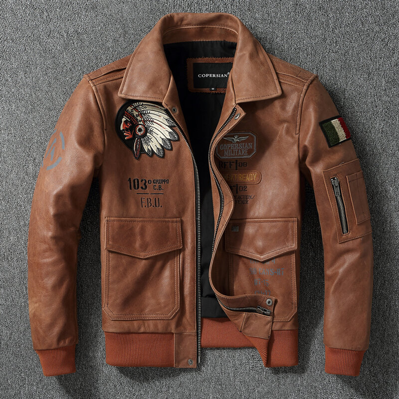 COPERSIAN-Casaco magro para motocicletas de tamanho grande masculino, bordado indiano Flight Suit, jaqueta de couro pura, mais recente, 2022