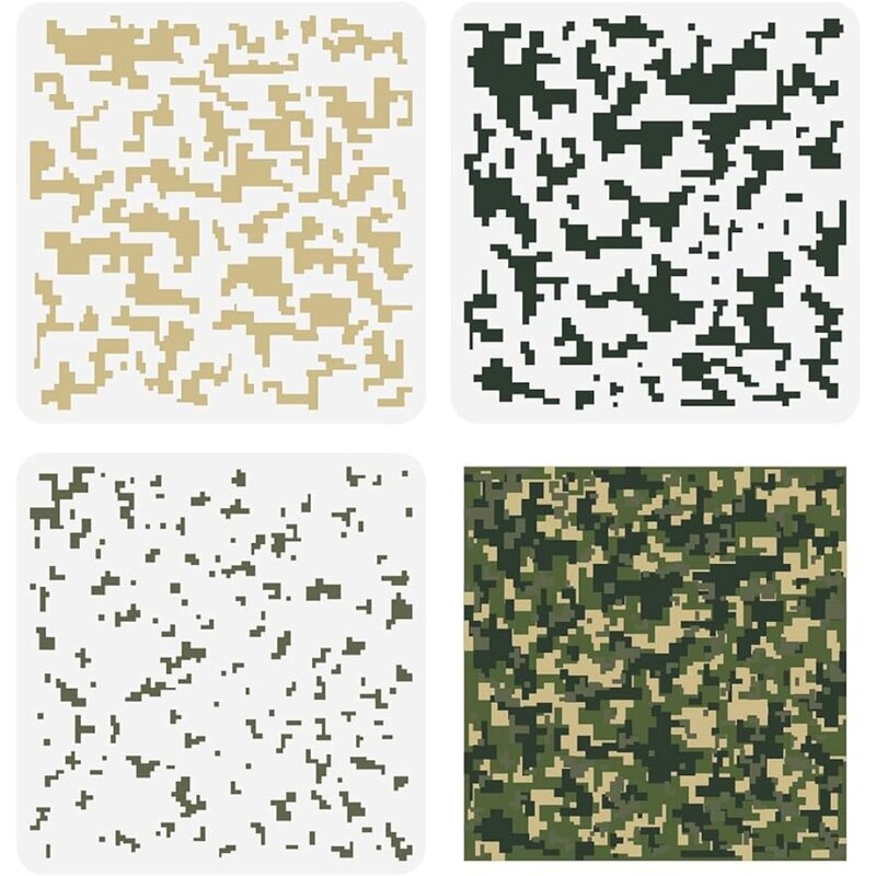 Pochoirs de camouflage réutilisables, modèles de peinture, motif CamSolomon, tigre, rayures, léopard, carré, 11.8x11.8 pouces