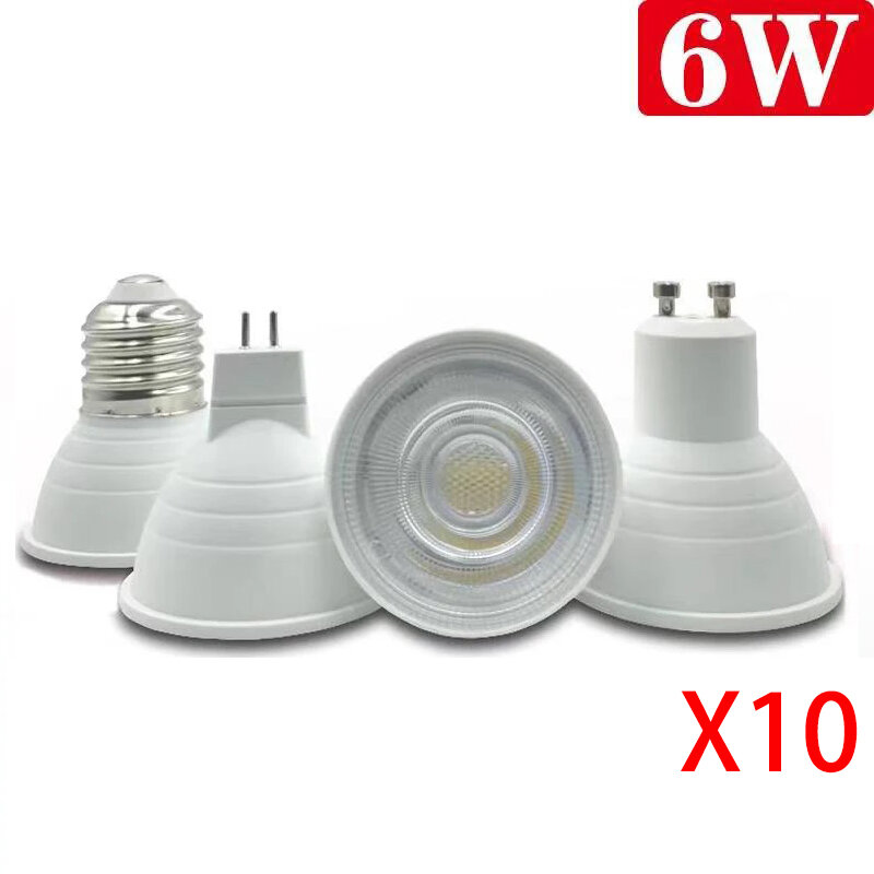 Bombilla LED COB, foco E27, E14, GU10, MR16, 6W, 220V, aluminio de alta calidad, bombillas LED superbrillantes