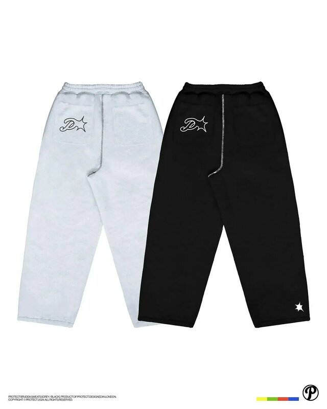 Calças largas pretas vintage masculinas, calças largas de cintura alta, bordado carta Hip Hop, streetwear Harajuku, proteger calças de jogging, Y2K