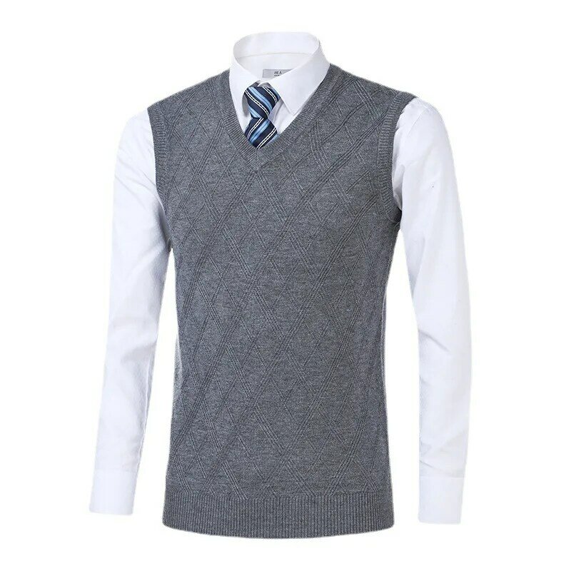 Suéter de lã tricotado sem mangas masculino, camiseta casual, colete monocromático, novo, primavera e outono, 2023
