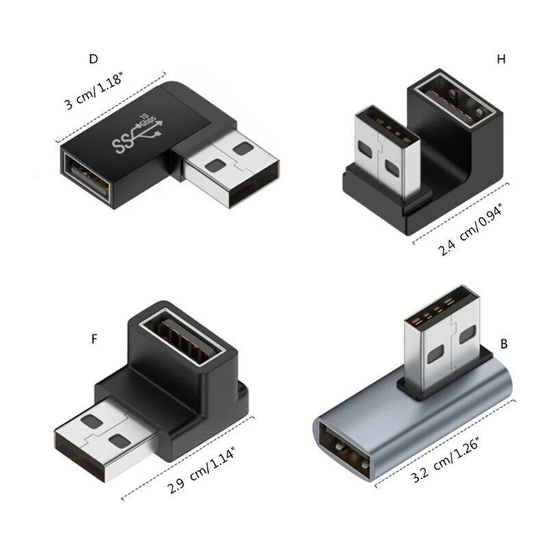 Macho para Adaptador de Extensão Ângulo Direito Feminino, 90 Graus, USB 3.0, Upward Cotovelo, 10Gbps, Laptop, PC Connector Converter