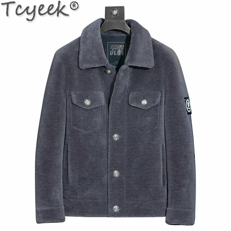 Tcyeek-メンズの毛皮のフード付きジャケット,羊の形の毛皮のジャケット,ファッショナブルなウールの衣類,冬の暖かい本物の毛皮のコート