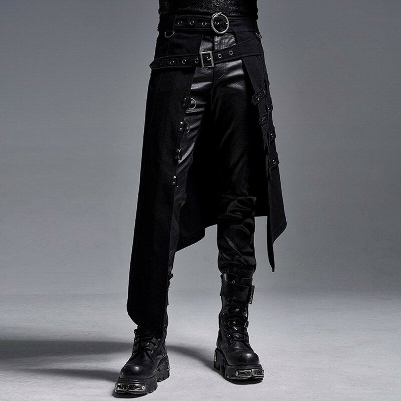 Falda Punk Rock para hombre, negro oscuro, anillo asimétrico gótico de vapor, fiesta, informal, Vintage, tendencia de moda, medio vestido Punk