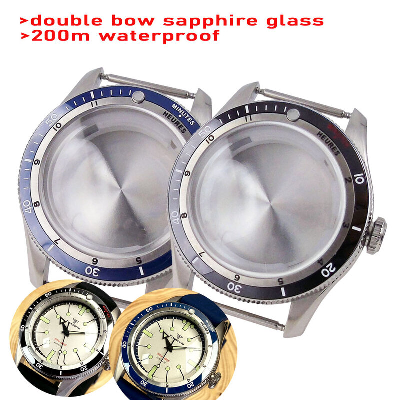 Mergulho Aço Assista Case, Bow Sapphire Glass, 120 Clique Bisel, Inserção de cerâmica, NH34, NH35, NH36, NH37, NH70, NH72, ETA2824, PT5000, 20bar
