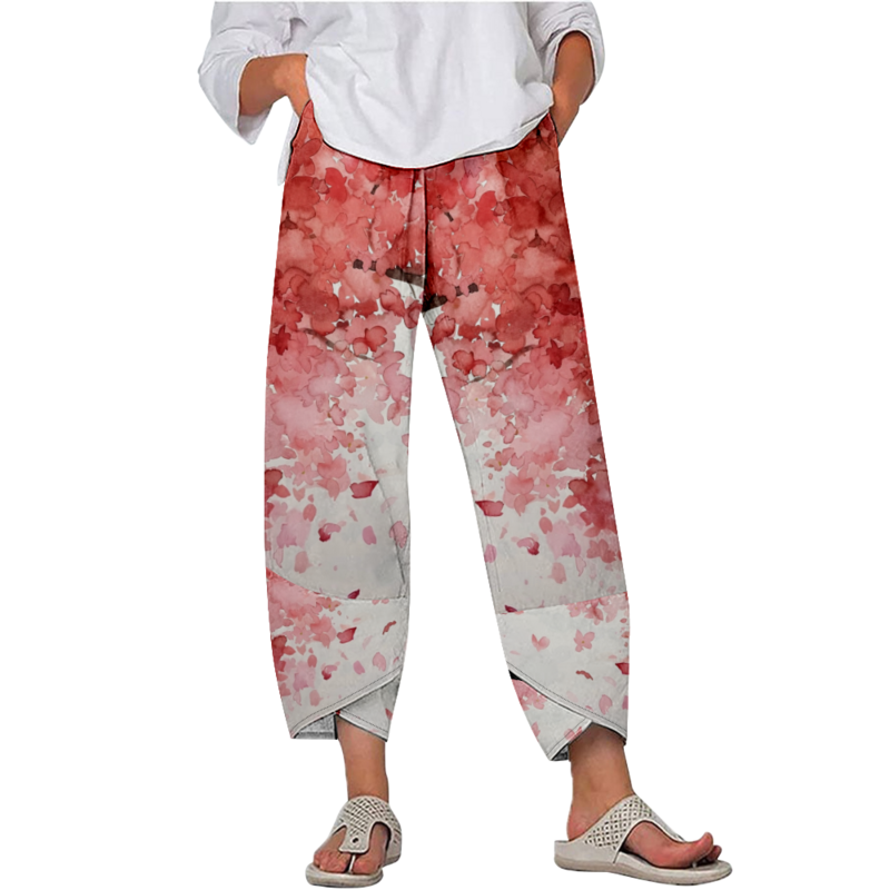 Letnie spodnie w kwiaty damskie stylowe ubrania Y2k Streetwear spodnie plażowe Trend spodnie dresowe luźne Capri biegaczy damskie Pantalones