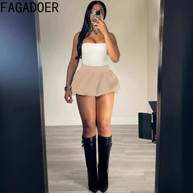 Fagadoer กระโปรงกระโปรงมินิสเกิร์ตเอวสูงเข้ารูปสีพื้นสำหรับผู้หญิงกระโปรงพองเข้ารูปผ้ายืดใส่คู่กับฤดูร้อน