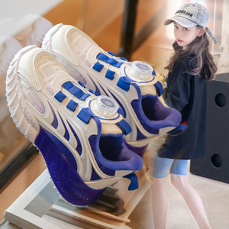 รองเท้ากีฬาลายตาข่ายสำหรับเด็กผู้หญิง, รองเท้าลำลองสีขาวอเนกประสงค์ระบายอากาศได้ดีสำหรับนักเรียน2024ใหม่ฤดูใบไม้ผลิและฤดูร้อน