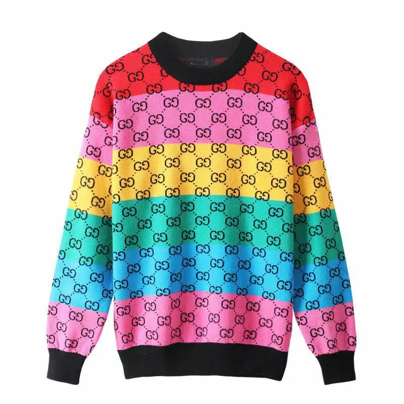Suéter de malha de mangas compridas feminino, gola redonda, arco-íris, solto, redução de idade, moda casual, novo, 2024