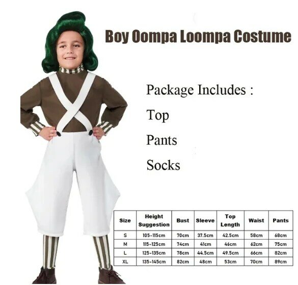 Kostum seragam Cosplay Willy Charlie, pakaian main peran anak setelan penuh Halloween, Jumpsuit kain anak