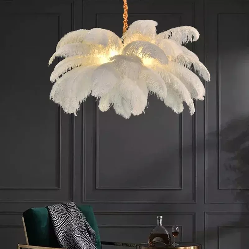 Скандинавская светодиодная Подвесная лампа в виде страусиного пера, лампа для гостиной, спальни, домашний декор, комнатное освещение, светильник с блеском