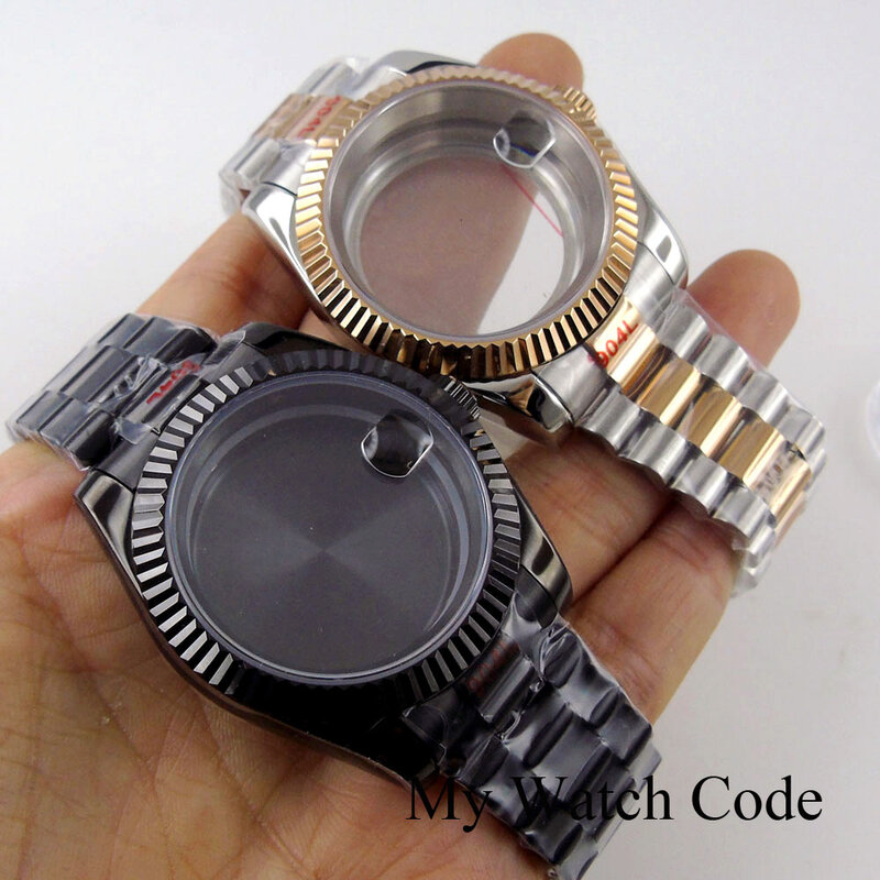 Cassa dell'orologio curva scanalata oro argento impermeabile per NH34 NH35 NH36 NH38 NH39 NH70 NH72 ETA2824 PT5000 MINGZHU DG MIYOTA 36mm