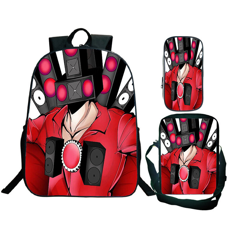 Набор из 3 шт. унитаза Skibidi, школьный ранец для подростков, дорожный аниме рюкзак для косплея, сумка для карандашей