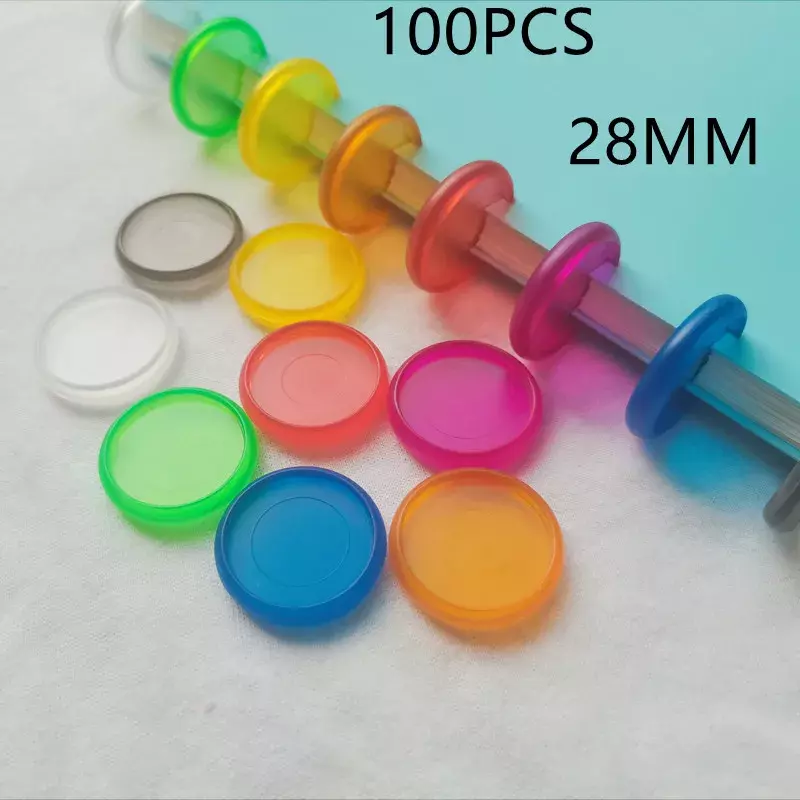 100 buah 28mm baru transparan warna jeli cincin pengikat padat gesper beku plastik lubang jamur cincin pengikat DIY pengikat