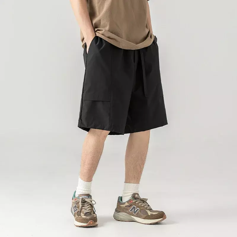 Шорты мужские в стиле ретро с пряжкой, спецодежда, модные штаны, Свободные повседневные капри в японском стиле, с листом, весна-лето