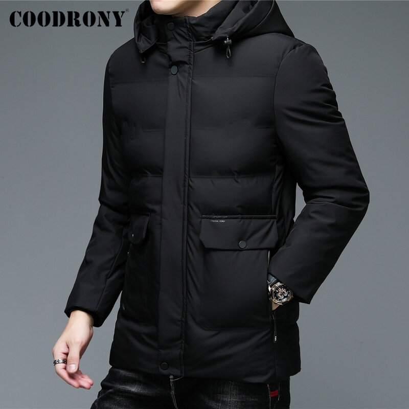 COODRONY/Брендовые мужские зимние куртки, толстые теплые парки с капюшоном, длинное пальто, Мужская одежда, повседневные ветрозащитные пальто с большим карманом Z8147
