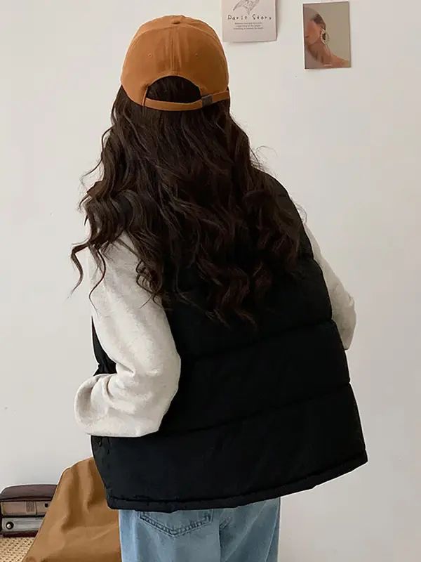 Vielleicht autunno inverno Casual gilet imbottito da donna giacca corta colletto alla coreana gilet invernale imbottito in cotone con cerniera tinta unita