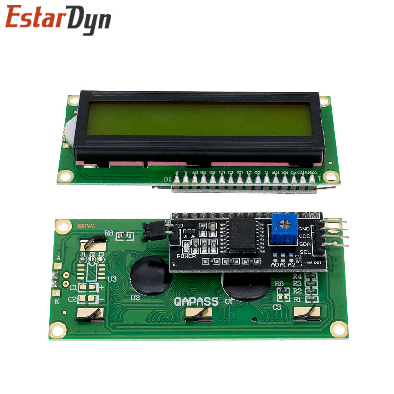 Módulo de Interface de Display LCD para Arduino, Tela Azul, Amarela, Verde, Caracteres 16x2, PCF8574T, PCF8574, IIC, I2C, 16, 5V