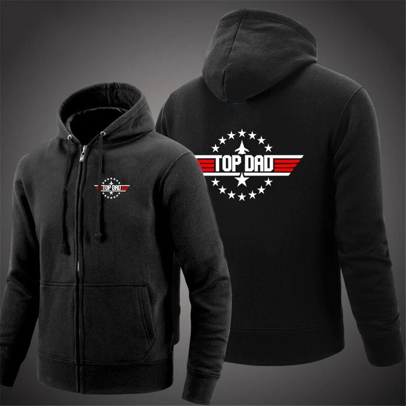 TOP DAD TOP GUN Movie Men Brand Spring and Autumn Printing Casual Simplicity Solid Color Zipper Pullover Hoodie Coat
