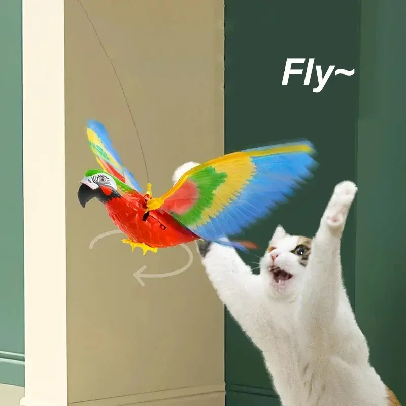 Mainan Kucing Interaktif Burung Tiruan Listrik Gantung Elang Terbang Burung Kucing Mainan Tongkat Kucing Tali Gores Mainan Anjing Kucing