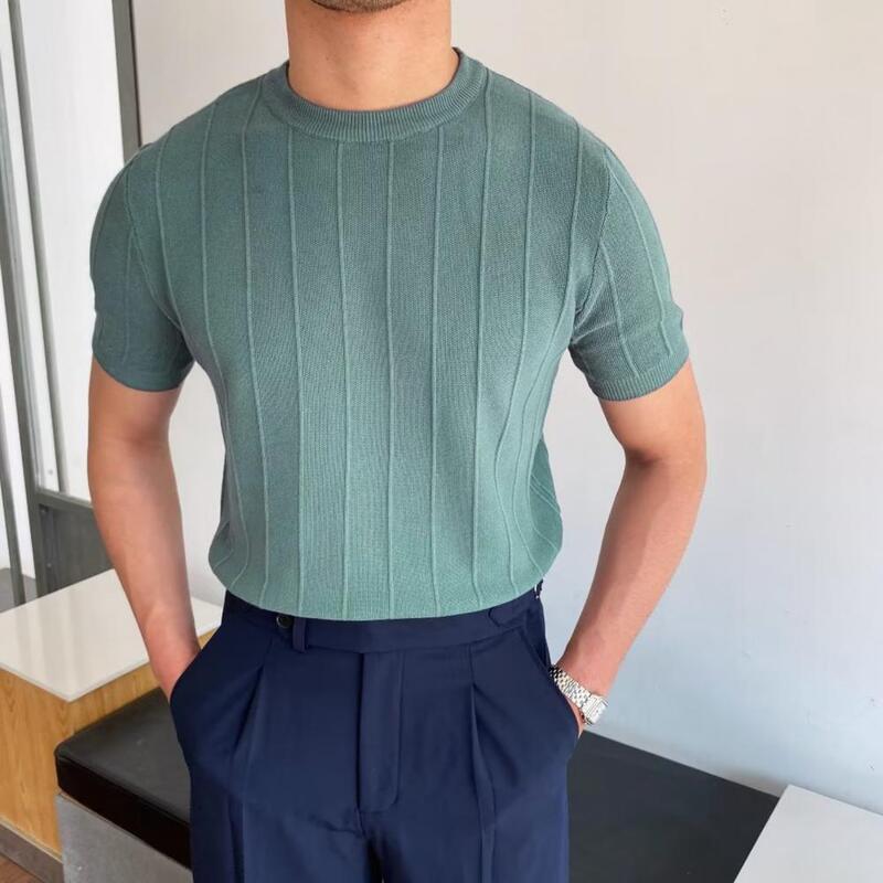 Rundhals-Kurzarm-T-Shirt Herren Slim Fit einfarbiges Sommer-T-Shirt für Sport Sport Rundhals ausschnitt Kurzarm Casual Top