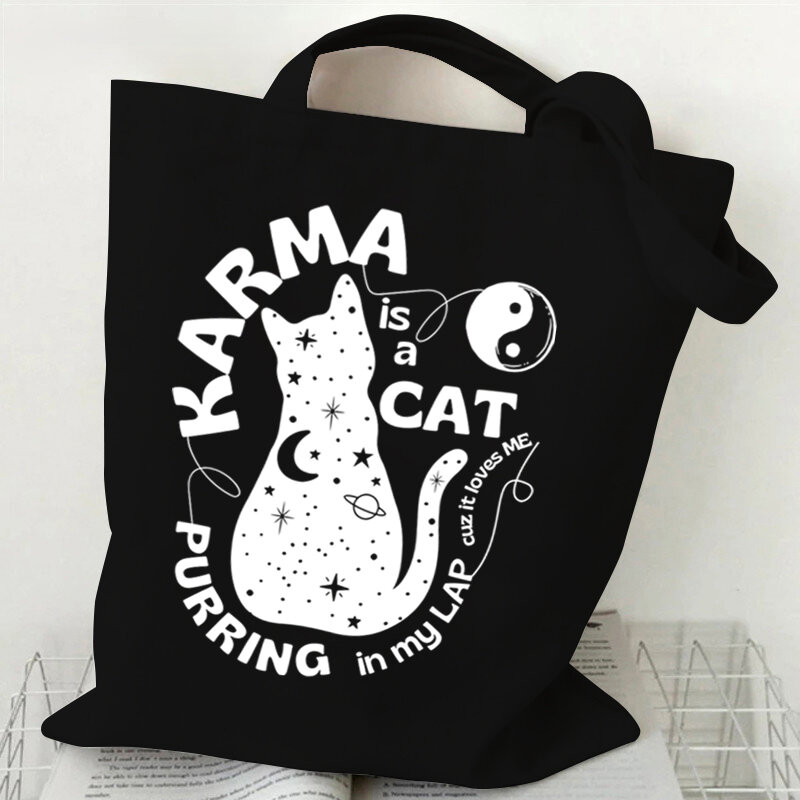 Хипстерская женская сумка на плечо с принтом милого кота в стиле Харадзюку практичная холщовая мужская сумка-тоут сумка в стиле хип-хоп кошка Женская мультяшная сумка