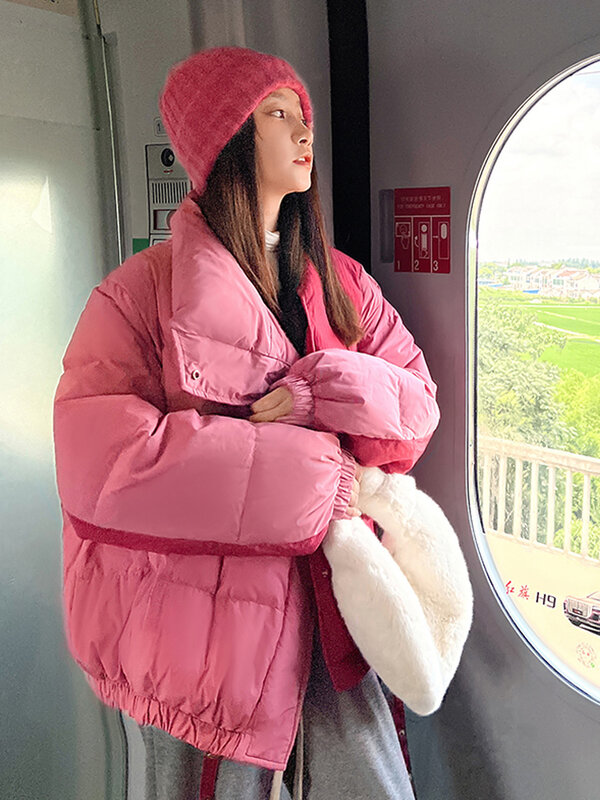 Mantel bulu musim dingin 2023, mantel Parka longgar katun empuk Harajuku untuk perempuan