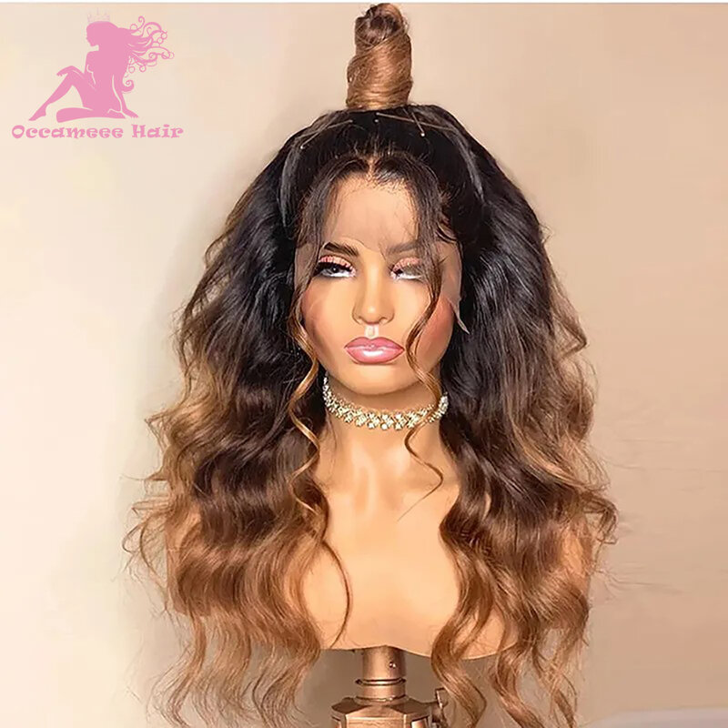 Perruque Full Lace Front Wig naturelle brésilienne pour femme, cheveux ondulés, blonds, HD, transparente 360, pre-plucked