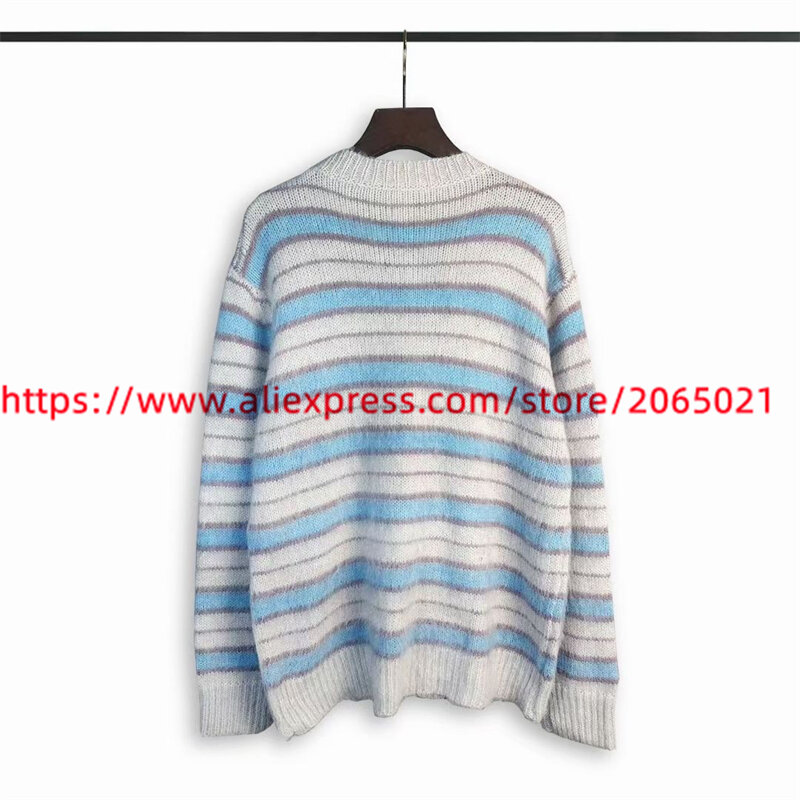 Полосатый вязаный мохеровый свитер с круглым вырезом для мужчин и женщин 1:1 лучшее качество 2024fw свитшоты