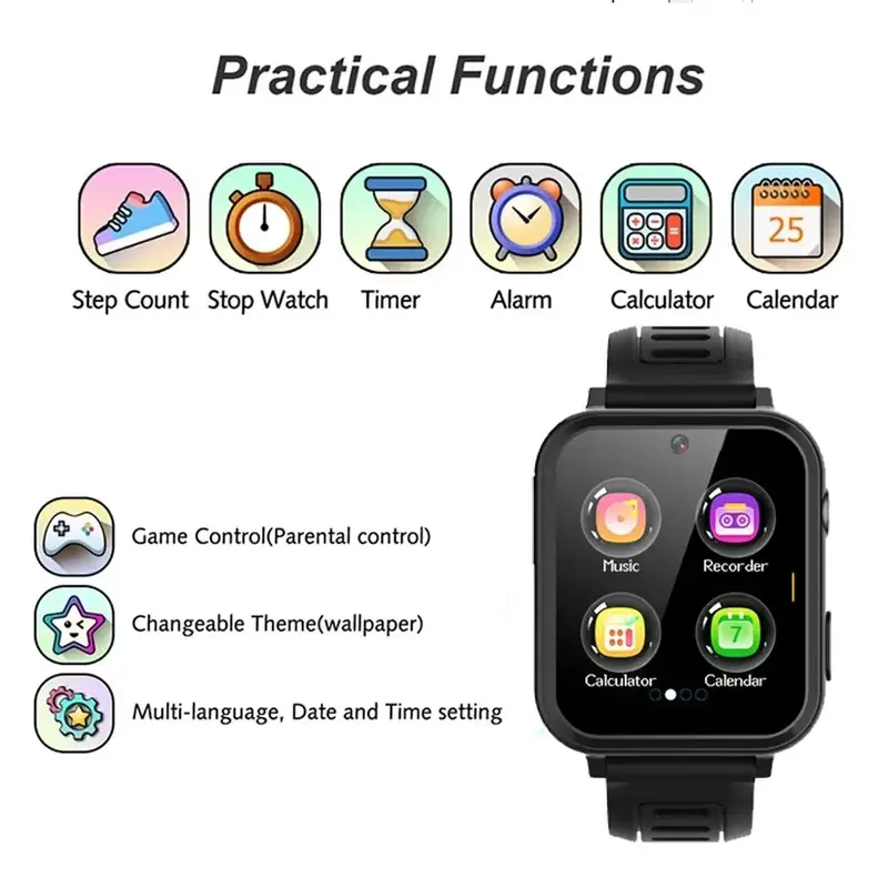 Kids Music Game Smart Watch with 24 Games Music Play Pedometer Fitness Tracker Time Display Video & Audio Recording with Torch