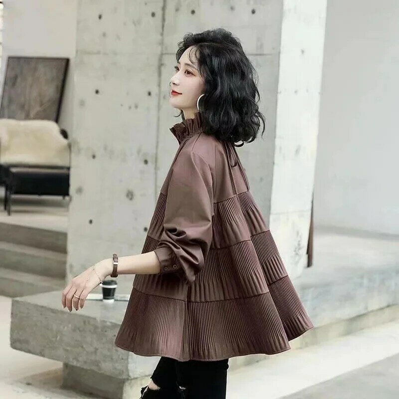 Modna koszula damski nowy płaszcz wiosenno-jesienny koreański luźny z wysokim dekolt dla lalek