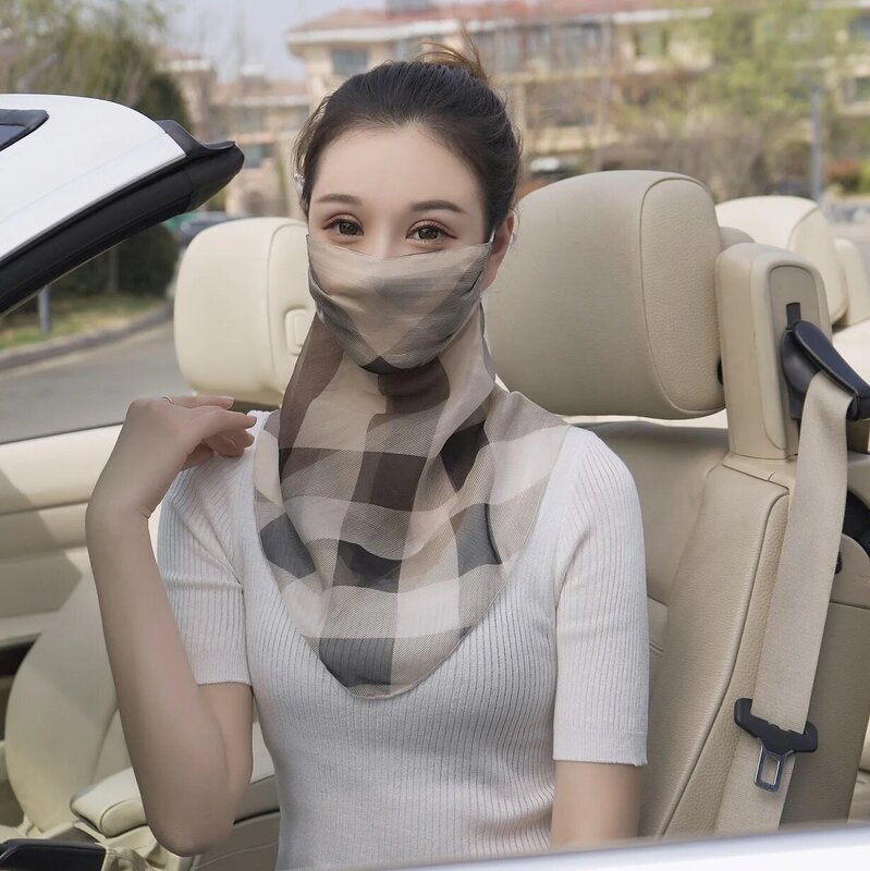 Seda popular protetor solar máscara 100% amoreira seda pescoço véu respirável seção fina protetor solar máscara protetora feminino verão