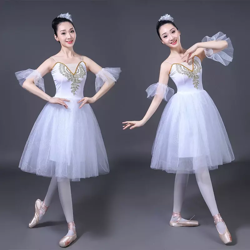 Vestido de baile de Ballet de Lago de los cisnes blancos para mujer adulta, trajes de baile de salón, tutú romántico, ropa de escenario, vestido de baile de fiesta