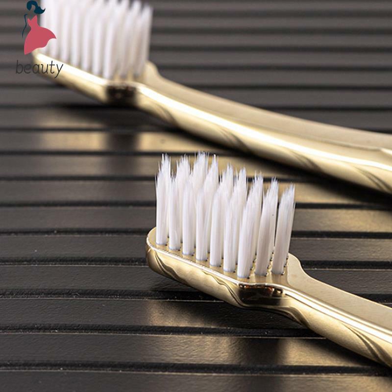 Escova de dentes galvanizada dourada para adultos, escovas dentárias macias, homens e mulheres, 1pc