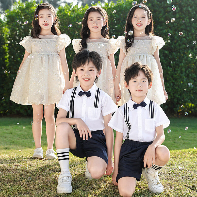 Uniforme de escuela primaria para niños, ropa de verano, uniforme de guardería, conjunto de dos piezas